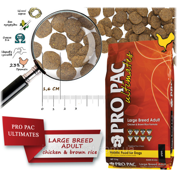 Сухий корм для собак великих порід Pro Pac DOG Large Breed Adult Chicken Brown Rice Formula 20 кг