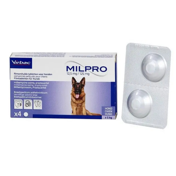 Таблетки Virbac Milpro Мілпро антигельмінтні, для великих собак 5 - 25 кг, 12,5 мг/125 мг, 1 таб