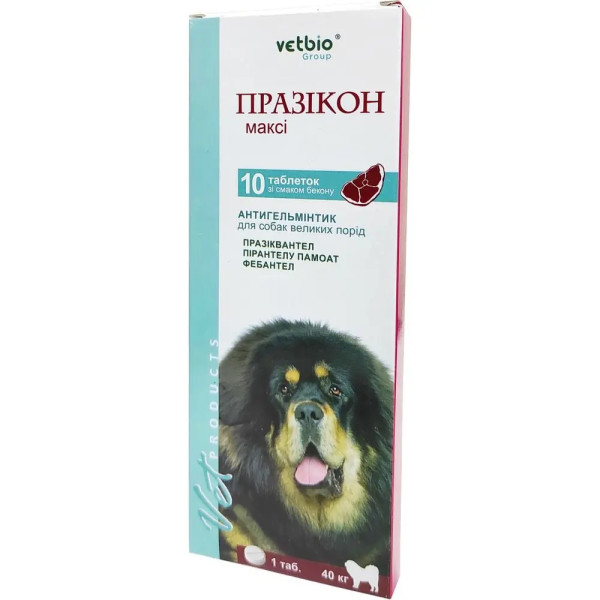 Антигельмінтні таблетки Vetbio Празікон Максі для собак великих порід, 10 шт