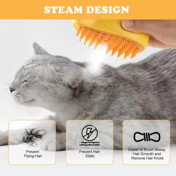 Парова щітка-масажер спрей 3 в 1 Pet Spray Massage Brush USB для вичісування собак і котів з паровим розпилювачем