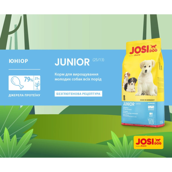 Сухий корм Josera JosiDog Junior для цуценят та юніорів усіх порід, 18 кг