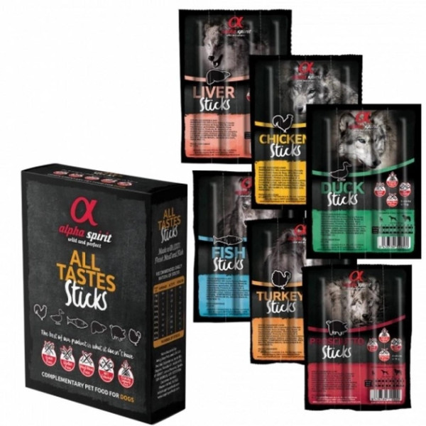 Напіввологі ласощі Alpha Spirit Sticks All 6 Tastes Шість смаків, палички для собак, стіки 4х6/240 гр