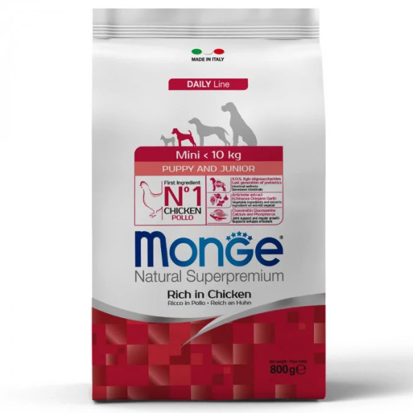 Сухой корм для щенков Monge Dog Mini Puppy & Junior курица с рисом, 800 г