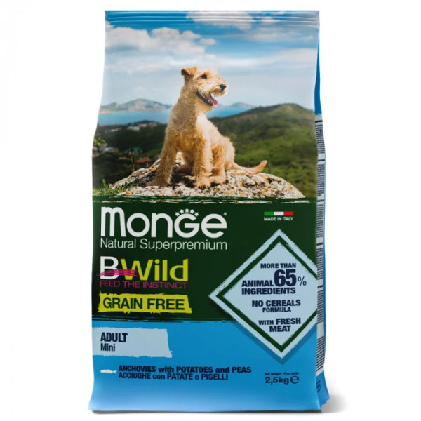 Сухой корм для собак Monge Dog Bwild Grain Free Mini анчоус, 2.5 кг