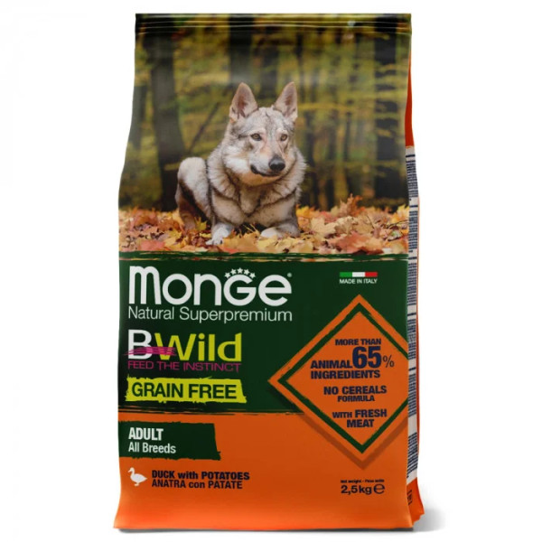 Сухой корм для собак Monge Dog Bwild Grain Free утка, 2.5 кг