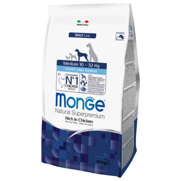 Сухий корм для собак Monge Dog Medium Puppy & Junior курка з рисом, 800 г