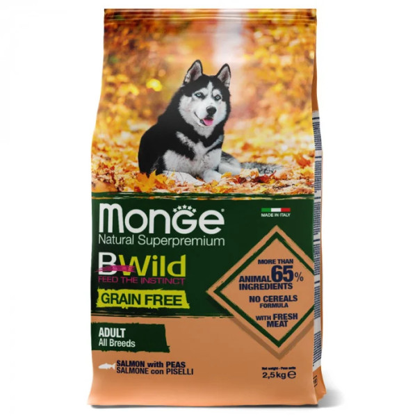 Сухой корм для собак Monge Dog Bwild Grain Free лосось, 2.5 кг