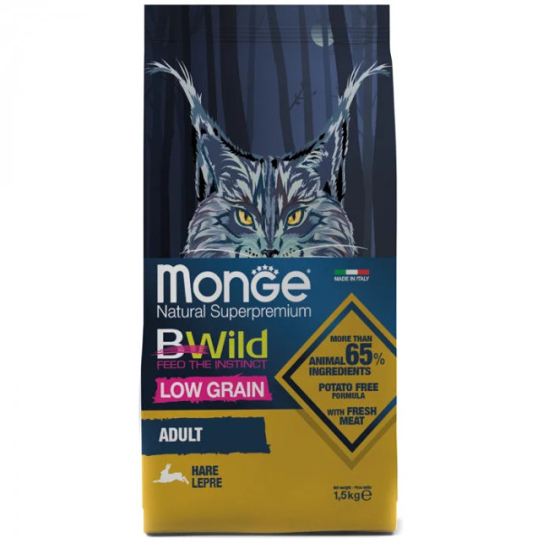 Сухий корм для котів Monge Cat Bwild Low Grain м'ясо зайця, 1.5 кг