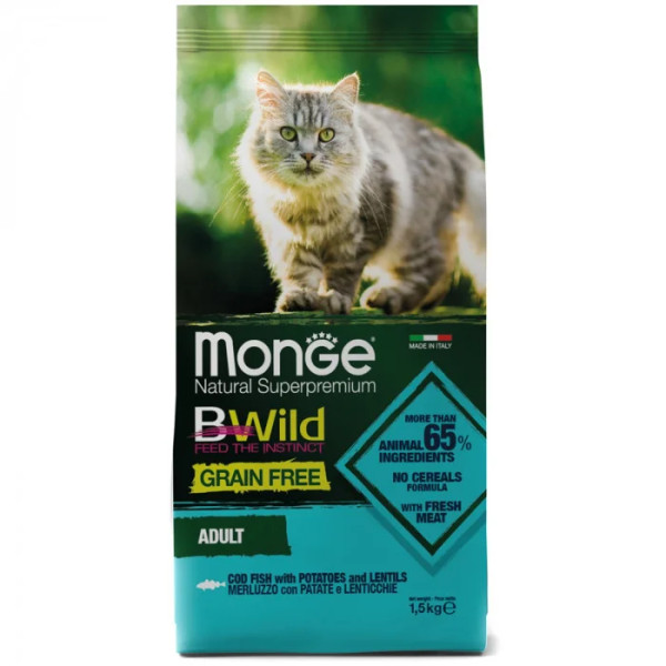 Сухий корм для котів Monge Cat Bwild Grain Free тріска, 1.5 кг