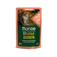 Вологий корм для котів Monge Cat Wet Bwild Grain Free Sterilised лосось з креветками та овочами, 85 г