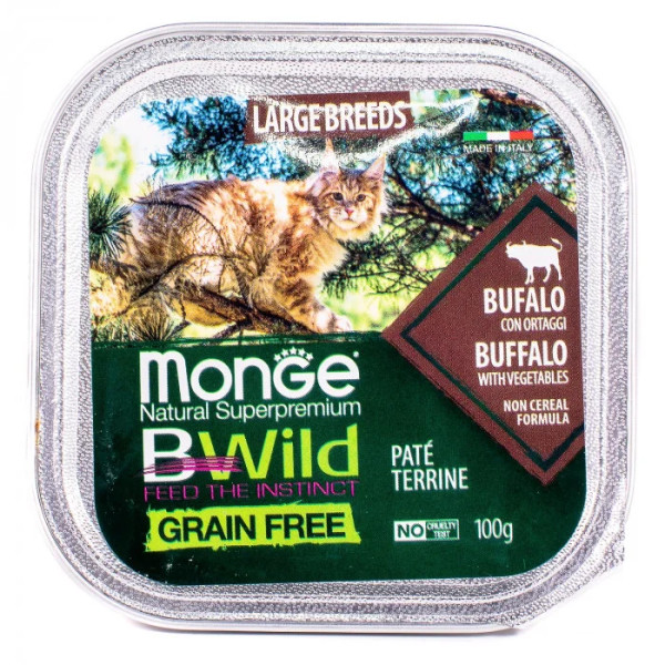 Вологий корм для котів Monge Cat Wet Bwild Grain Free буйвол (для котів великих порід з 2-х місяців), 100 г