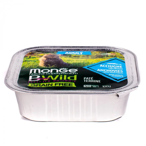 Вологий корм для котів Monge Cat Wet Bwild Grain Free Adult анчоус з овочами, 100 г