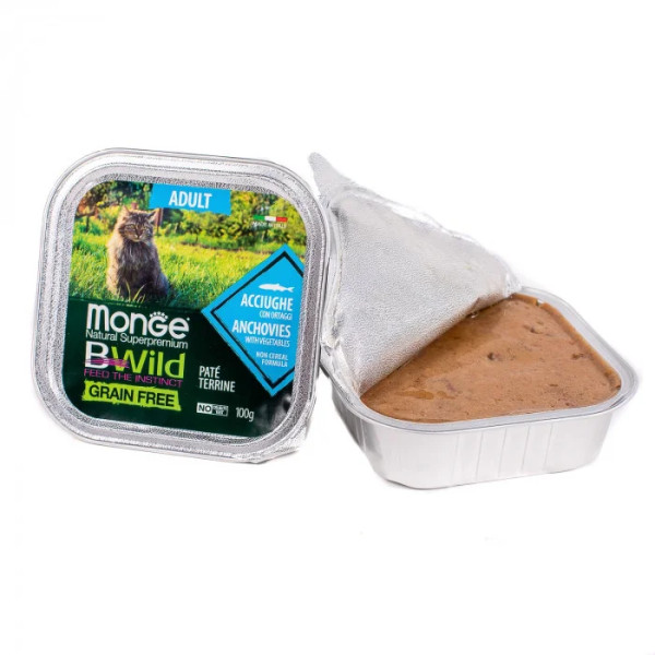 Вологий корм для котів Monge Cat Wet Bwild Grain Free Adult анчоус з овочами, 100 г
