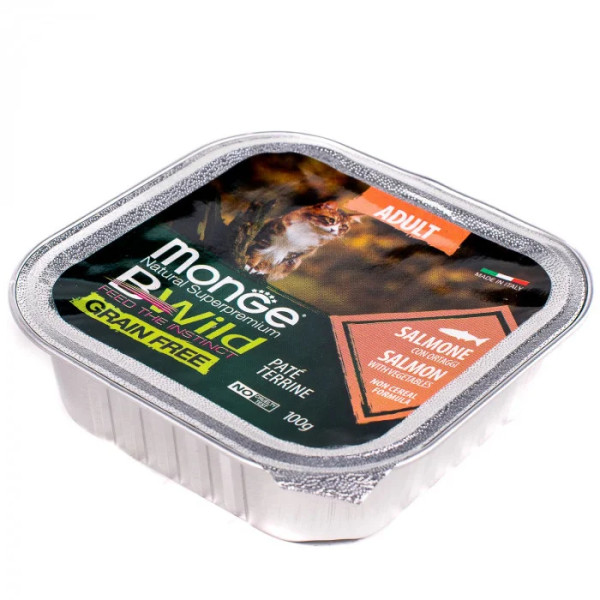 Вологий корм для котів Monge Cat Wet Bwild Grain Free Adult лосось з овочами, 100 г