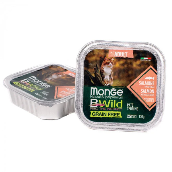 Вологий корм для котів Monge Cat Wet Bwild Grain Free Adult лосось з овочами, 100 г