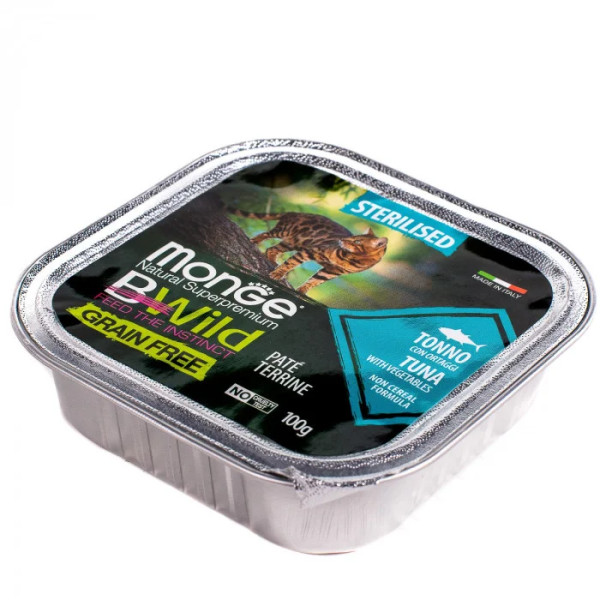 Вологий корм для котів Monge Cat Bwild Grain Free Wet Sterilised тунець з овочами, 100 г