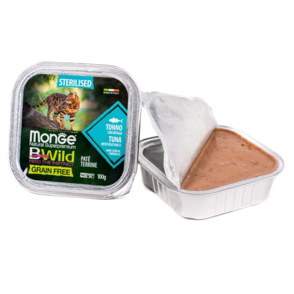 Вологий корм для котів Monge Cat Bwild Grain Free Wet Sterilised тунець з овочами, 100 г