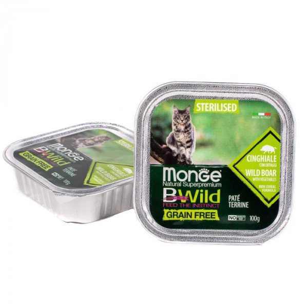 Вологий корм для котів Monge Cat Wet Bwild Grain Free Wet Sterilised кабан з овочами, 100 г