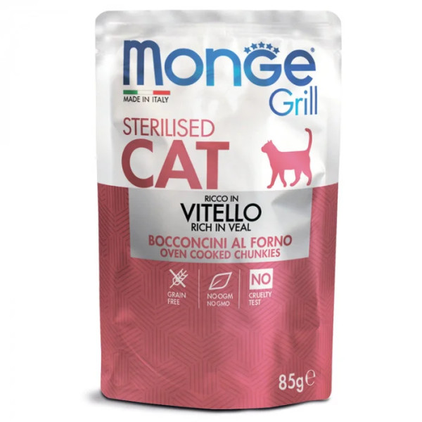 Влажный корм для кошек Monge Cat Grill Sterilised телятина, 85 г