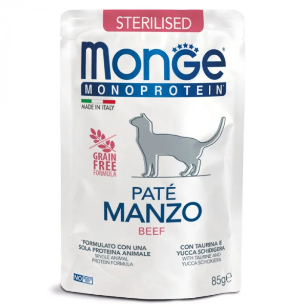 Вологий корм для котів Monge Cat Monoprotein Sterilised 100% яловичина, 85 г