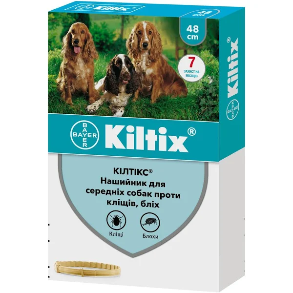 Нашийник Bayer Kiltix Кілтікс проти кліщів та бліх для собак середніх порід, 48 см