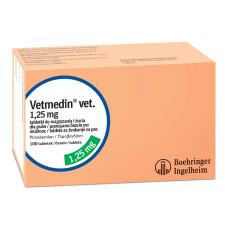 Жувальні таблетки Boehringer Ingelheim Vetmedin Ветмедин 1,25 мг для лікування серцево-судинної недостатності у собак, 100 таб