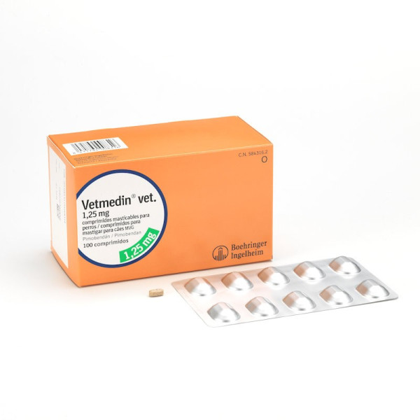 Жувальні таблетки Boehringer Ingelheim Vetmedin Ветмедин 1,25 мг для лікування серцево-судинної недостатності у собак, 50 таб