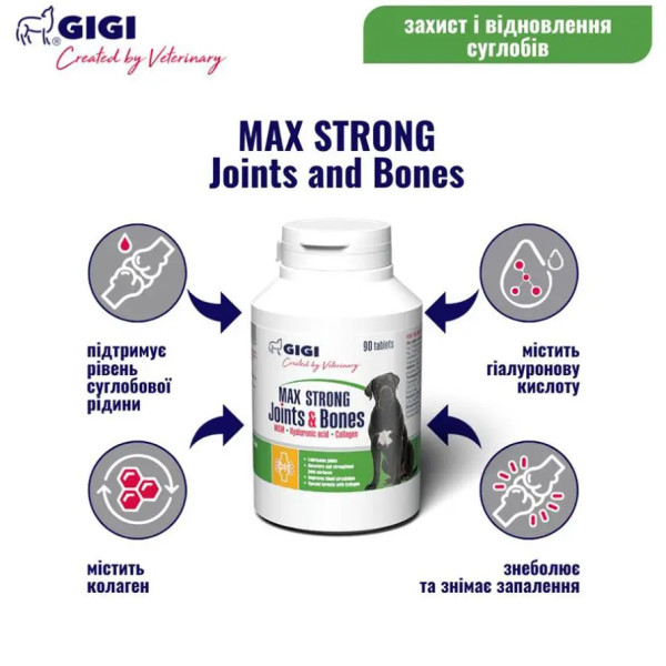 Таблетки GIGI ActiVet Max Strong Joints & Bones АктіВет Максі для зміцнення та відновлення суглобів у собак, 90 таб