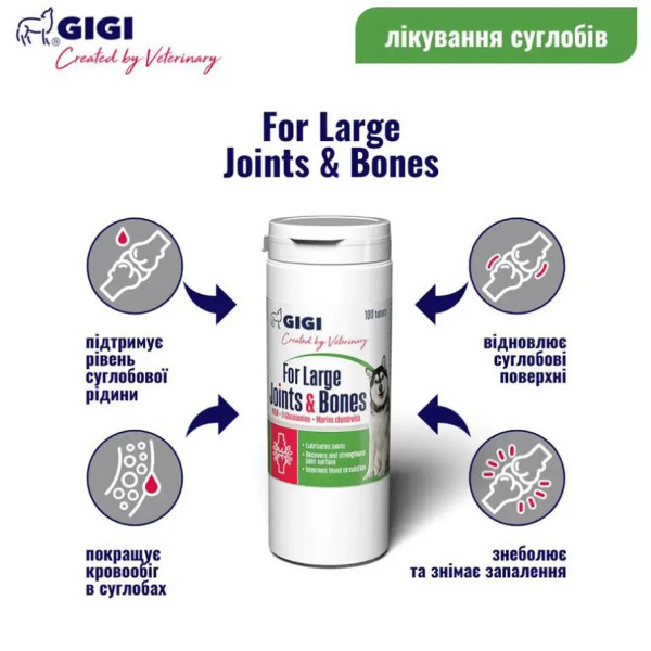 Таблетки GIGI ActiVet For Large Joints & Bones АктиВет 20 для зміцнення суглобів та кісток у собак, 100 таб
