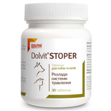 Таблетки Dolfos Dolvit Stoper Долвіт Стопер для лікування розладів травної системи у котів і собак, 30 таб