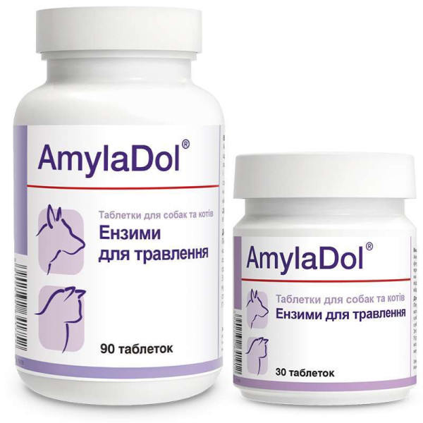 Таблетки Dolfos AmylaDol АмілаДол при порушенні травлення для собак та котів, 90 таб