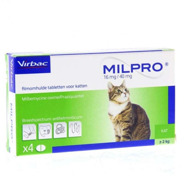 Таблетки Virbac Milpro Мілпро антигельмінтні, для котів 2 - 8 кг, 16 мг/40 мг, 1 таб