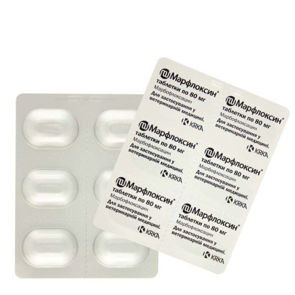 Таблетки KRKA Marfloxin Марфлоксин антибактеріальні для собак та котів, 12 таб/80 мг