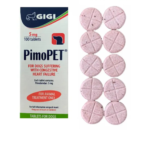 Таблетки GiGi PimoPet ПімоПет 5 мг для лікування серцевої недостатності у собак, 100 таб