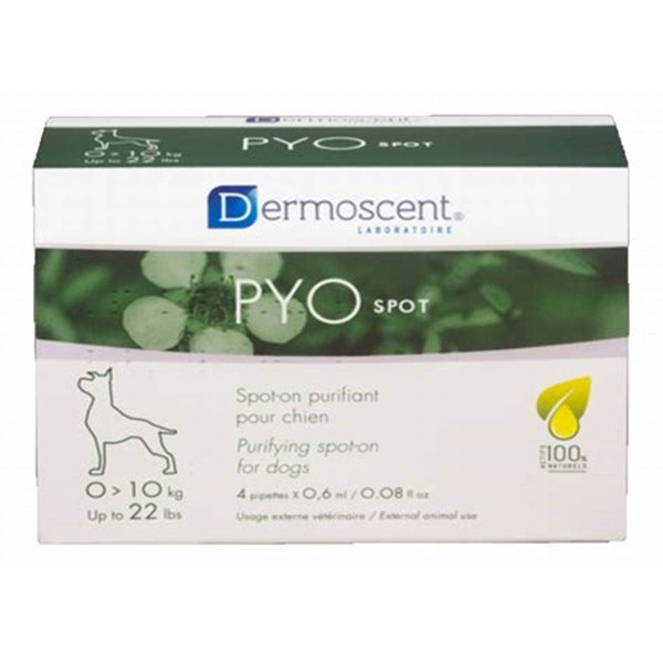 Антибактеріальні краплі Dermoscent PYOspot® для очищення, контроль шкірних інфекцій, для собак 0-10 кг, 4х0,6 мл