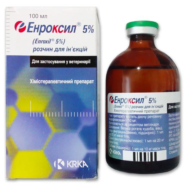 Розчин для ін'єкцій KRKA Enroxil Енроксил 5% антибактеріальний, 100 мл